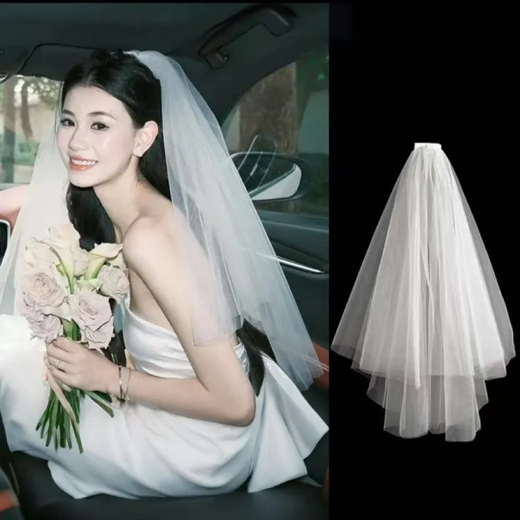 新娘求婚头纱超仙领证结婚短款头饰婚纱蓬蓬登记白色拍照道具简约