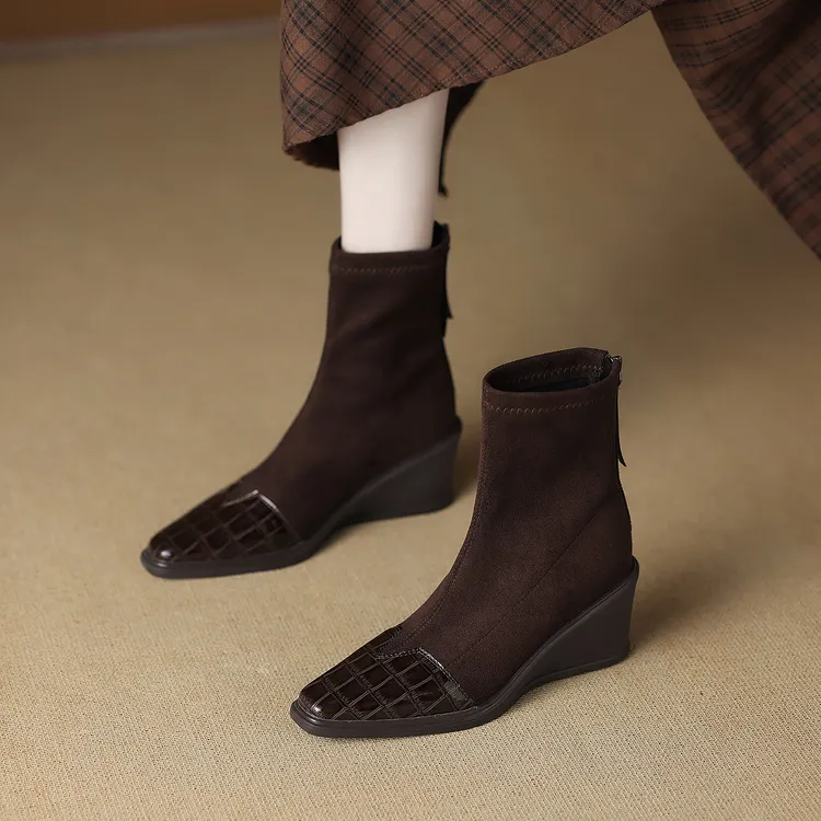 羊皮版305-2磨砂皮弹力靴厚底超软瘦瘦靴女百搭时装靴气质短靴子