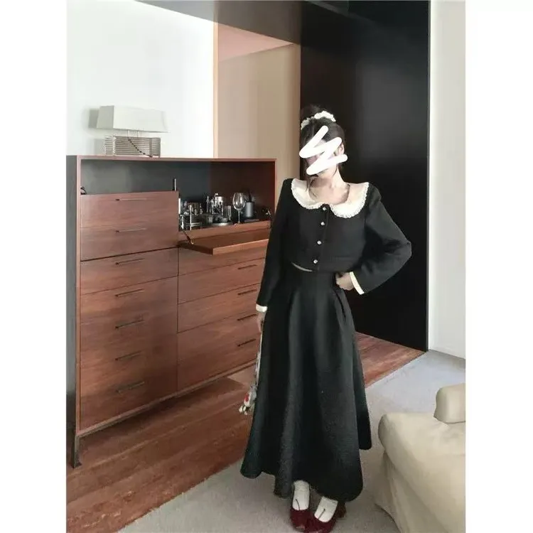 pang+法式黑色气质一整套搭娃娃小香短裙5975 小香长裙5976