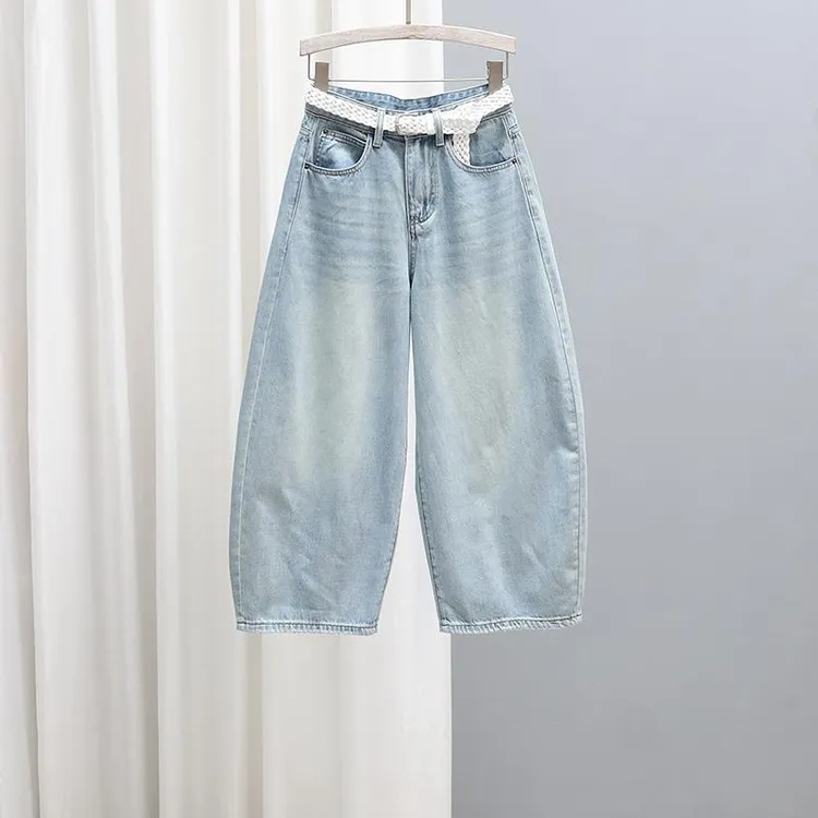 夏季新款高腰老爹裤女2025宽松显瘦牛仔裤时尚百搭无弹休闲九分裤