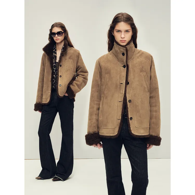 【大王同款】付智恩 烟熏冬日 进口美利奴立翻领皮草外套