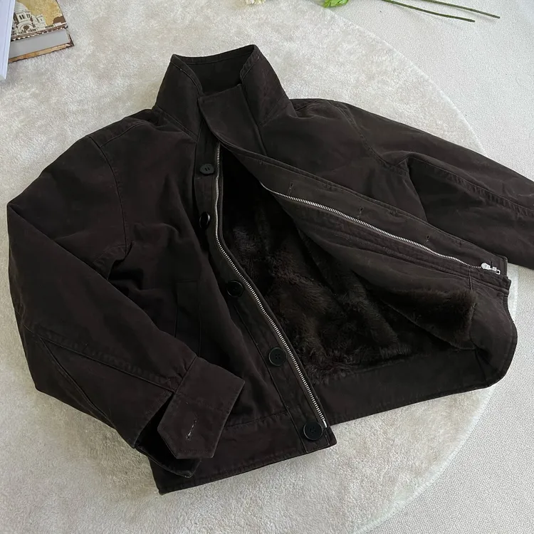 【一件过冬】军款AF仿兔毛重水洗立领夹克棉服座山雕外套冬季保暖