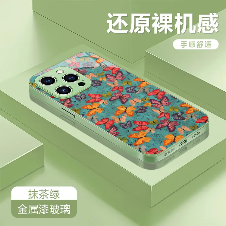满屏蝴蝶适用苹果17/16华为P70/vivo/oppo金属漆玻璃防摔手机壳女