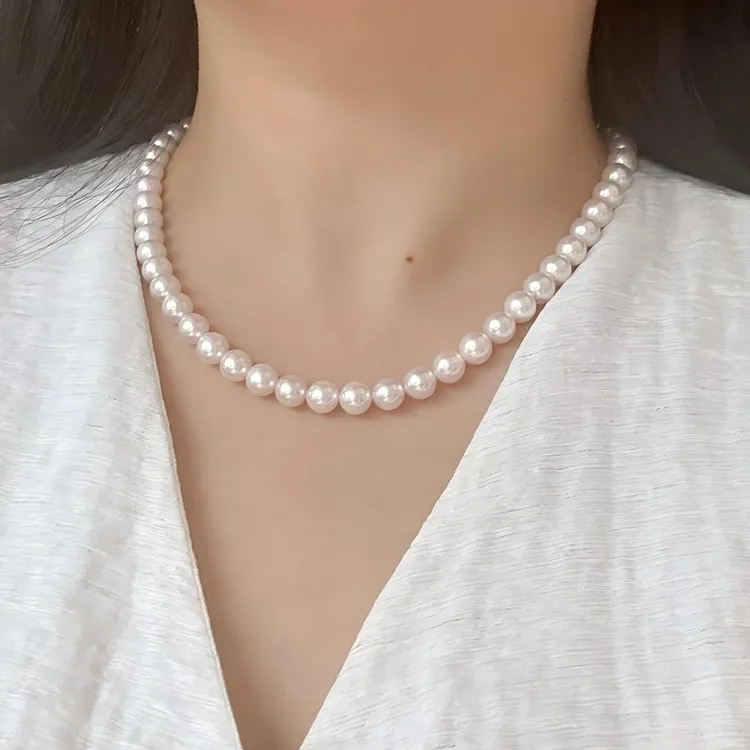 天然珍珠淡水正圆无核珍珠项链7.5-8.5mm素链带鉴定证书送妈妈