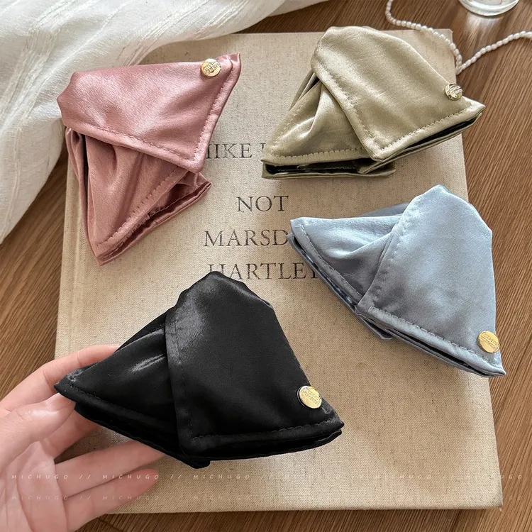 法式缎面金标三角发夹女后脑勺盘发抓夹高级感鲨鱼夹复古发卡发饰