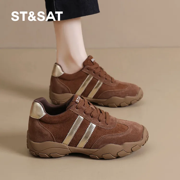 星期六女鞋旗舰店内增高厚底德训鞋2025秋冬季加绒百搭软底休闲鞋