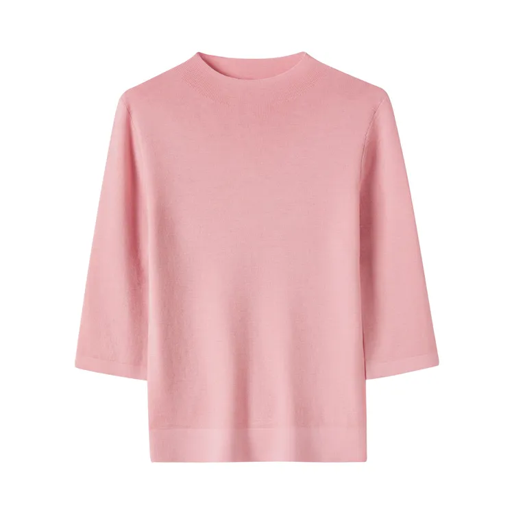 【欧诗莲+紧密纺可机洗】澳毛100％新款女士半高领半袖针织百搭6028