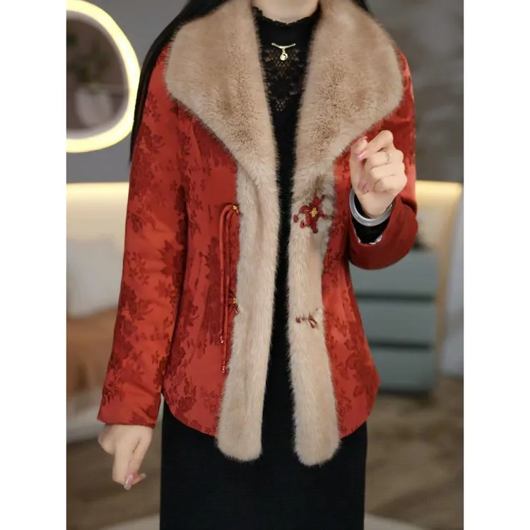 新中式毛领羽绒服女冬季2025新款洋气拼接盘扣复古小个子鸭绒外套