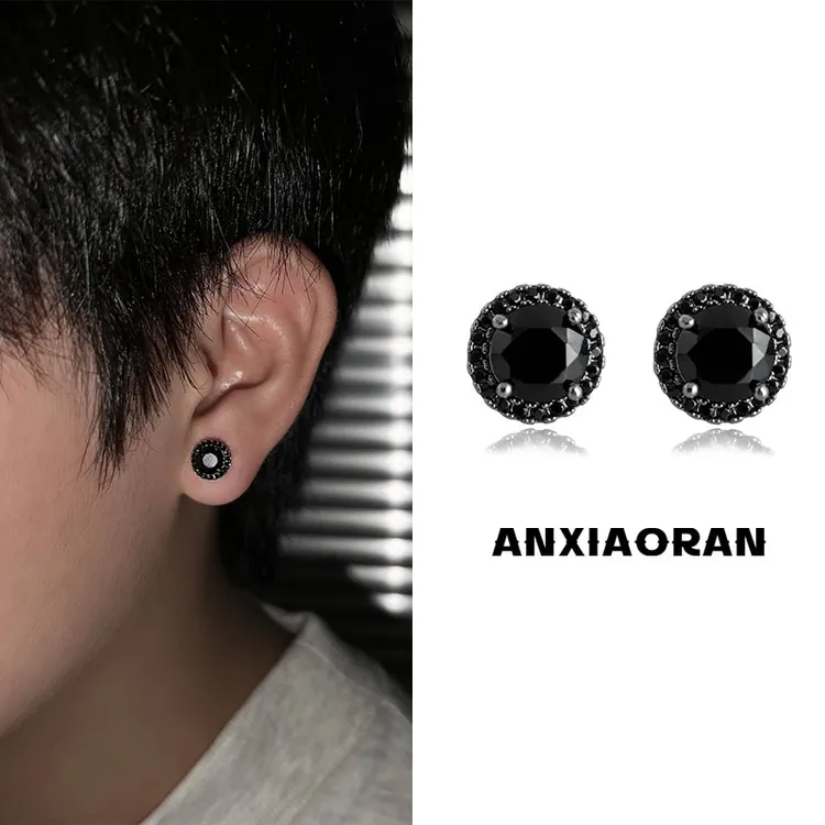 合金锆石耳饰 时尚暗黑风男款耳钉精致嘻哈镶嵌哥特亚人小众配饰