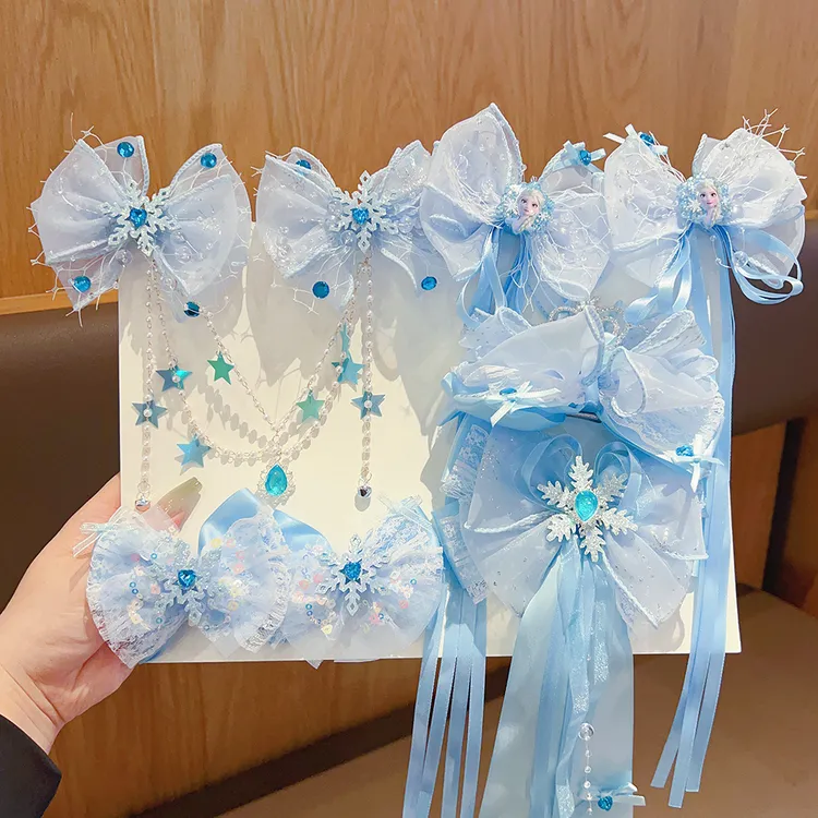 公主冰雪奇缘发夹爱莎蝴蝶结发卡儿童夹子套装发饰女童头饰艾莎