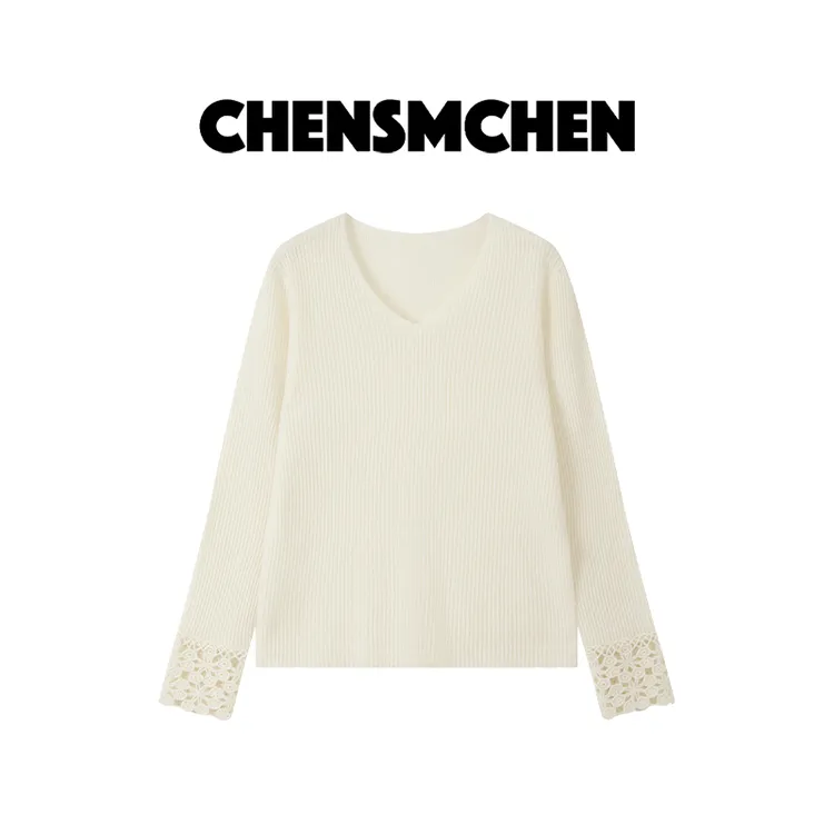 CHENSMCHEN 绵羊毛纯色简约慵懒感针织衫女温柔舒适上衣CSZ7223QQ