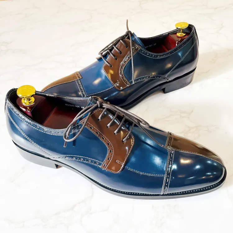 手工定制拼色高级感英伦正装皮鞋结婚新郎鞋主持鞋婚礼商务真皮鞋
