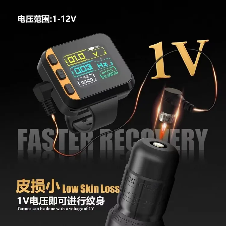 纹身手腕电源手表LED充电便携1600毫安RCA接口刺青触摸屏美妆工具