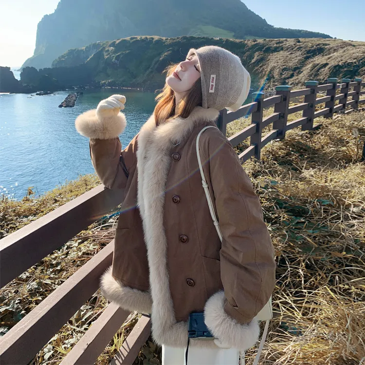 时尚韩系风潮酷毛绒绒派克服2025冬季新款小众百搭ins风加厚棉衣