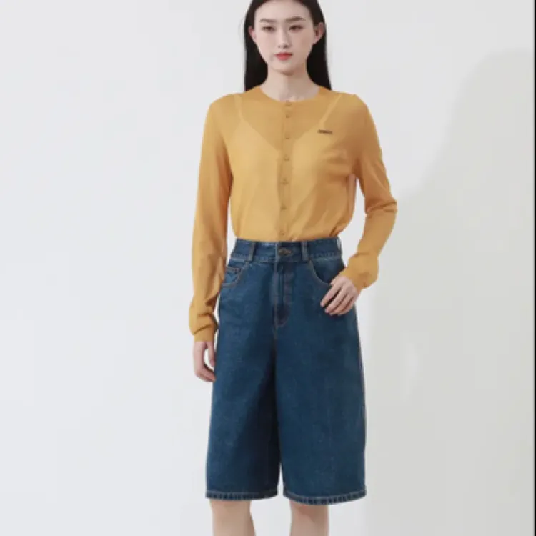 AMASS/阿玛施中裤纯色直筒高腰宽松高街风秋冬牛仔裤五分裤510049