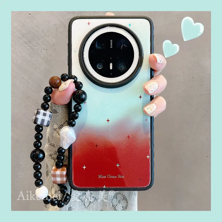 适用华为mate70pro+手机壳渐变晕染星星mate60pro+黑框硅胶链条女