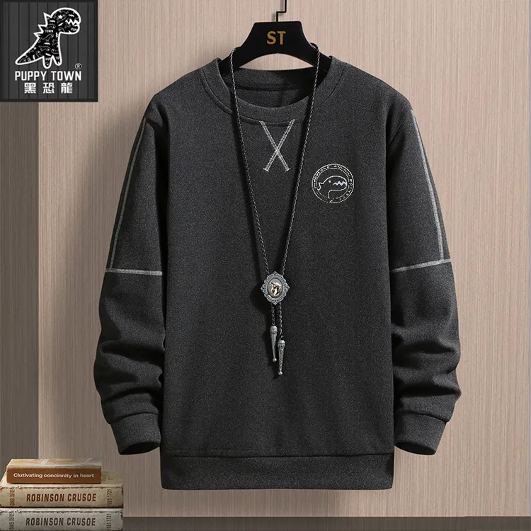 puppytown/巴布小恐龙280g长袖德绒t恤男士打底衫圆领卫衣秋冬季