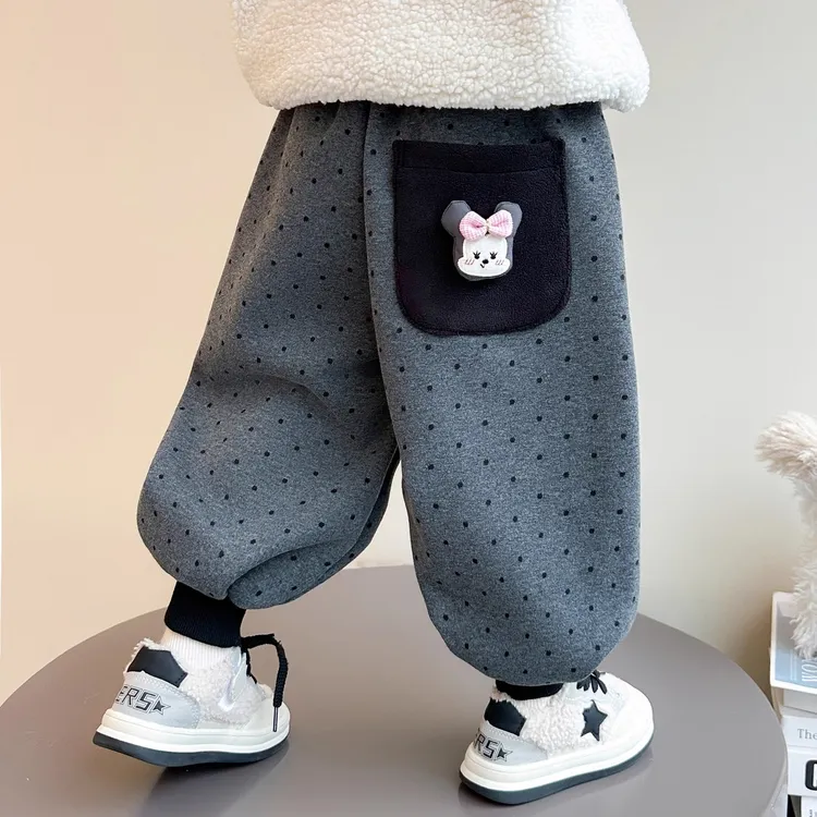 女小童加绒卫裤秋冬款女宝宝洋气束脚裤冬装儿童加厚女童加绒裤子