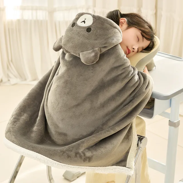 儿童中小学生连帽披肩毯子午睡空调盖毯午休披风斗篷保暖加厚防风