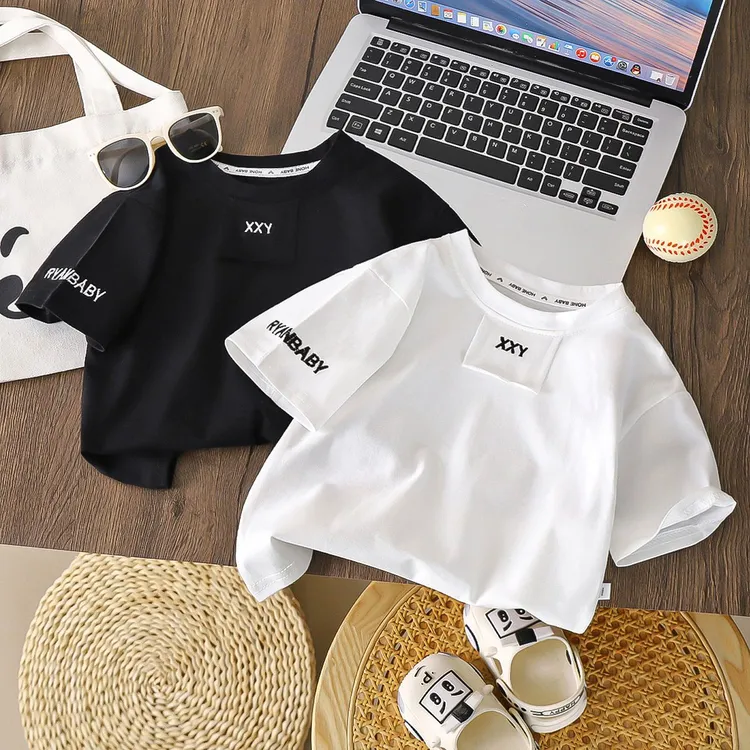 夏季新款童男子短袖T恤韩风帅气薄款纯棉休闲动漫刺绣图案宽松上