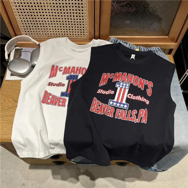 吴小越w1191男童夏款背心圆领无感印花韩版棉t恤中大童儿童上衣