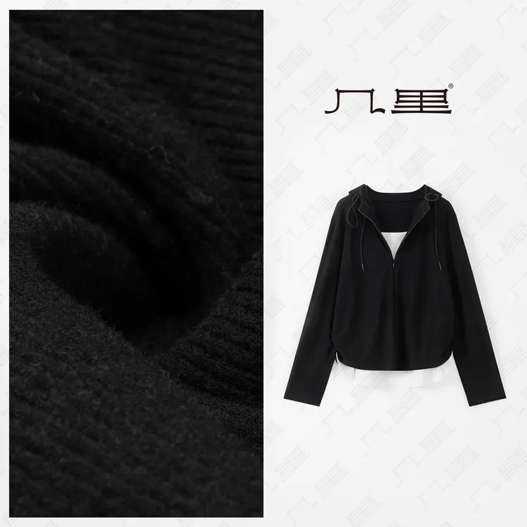 几里与麻 假两件撞色连帽长袖T恤 衣长62胸围96 2082984