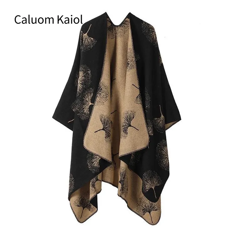 Caluom Kaiol银杏叶空调披肩秋季保暖围巾民族风外搭加厚披风女款