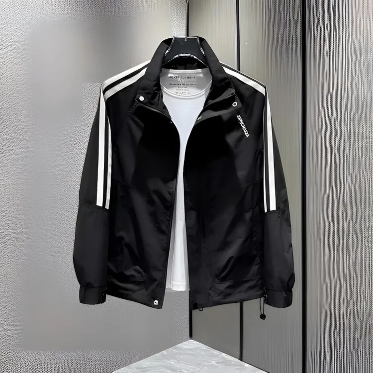 春秋季新款男时尚立领工装修身夹克潮流拼接痞帅户外运动休闲外套