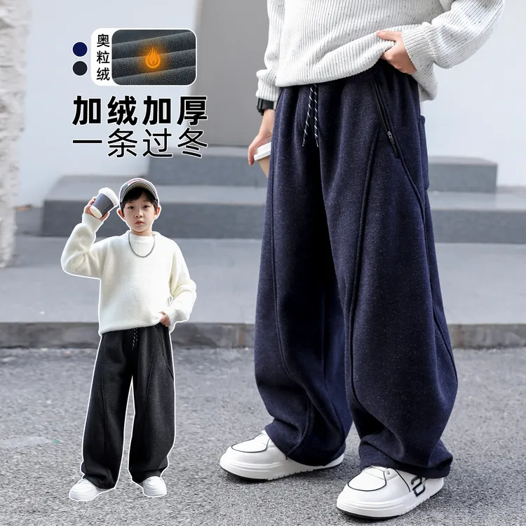 2025秋冬一体奥利绒一条过冬加绒裤子男童一体加绒呢子裤冬季