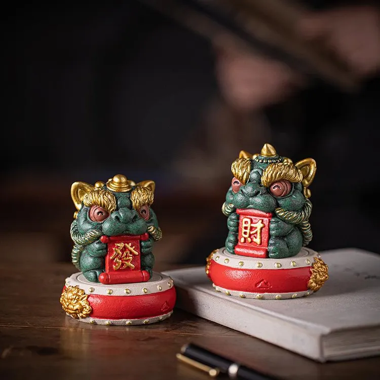 国潮石狮子一对家居桌面装饰摆件公司伴手礼黑色创意家居招财饰品