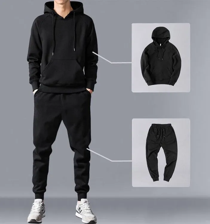 【加绒套装】连帽纯色港风秋冬厚款宽松套头卫衣加绒秋冬ins