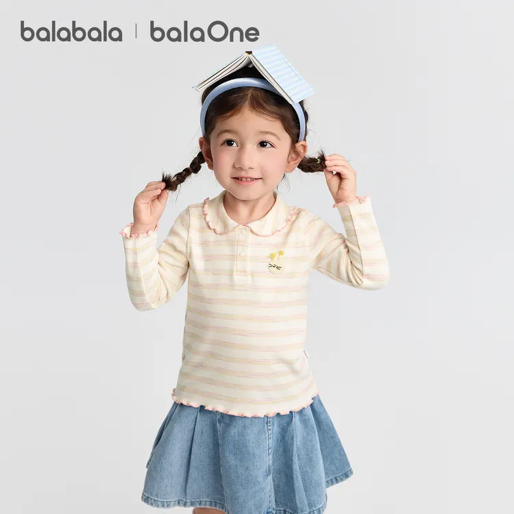 【balaOne】巴拉巴拉儿童t恤女童打底衫2025秋装宝宝长袖上衣甜美