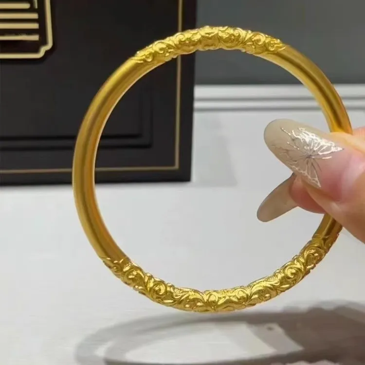 铜合金手镯 古法卷草纹手镯女士镯子紫荆花素圈纯实心送女友礼物