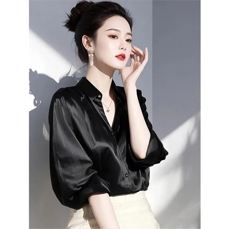 2025年新款春季时尚气质独特别致上衣气质轻奢时尚高级感黑色衬衫