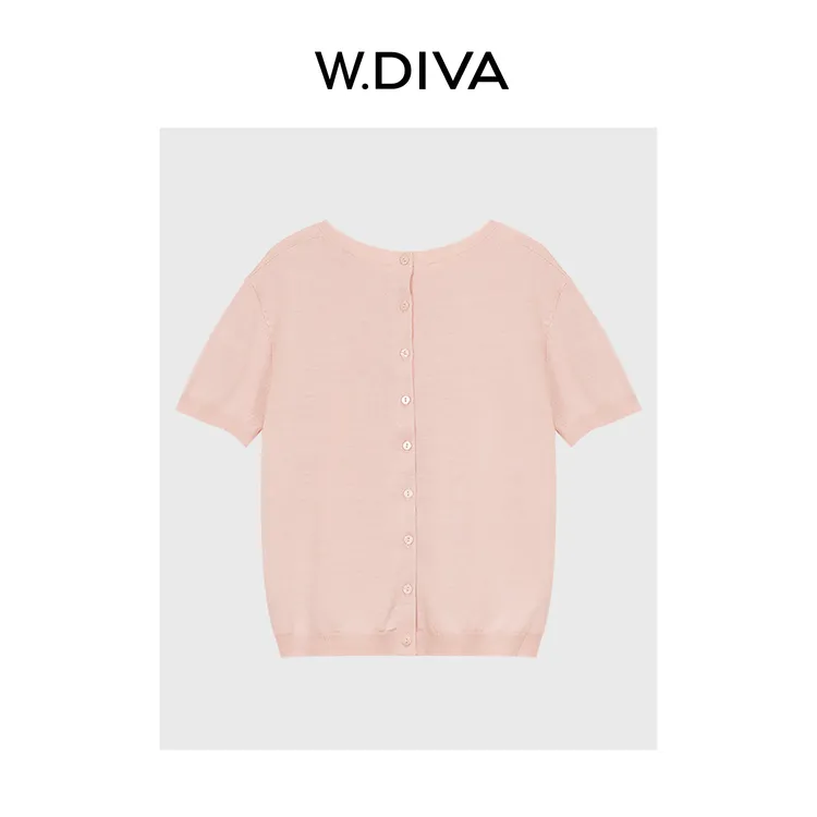 W.Diva【挚爱】夏季柞蚕丝两面穿柔糯美人短袖针织衫慵懒52Z262204