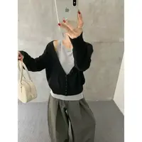 小橙子 开衫款V领纯色针织复古港风毛针织衫休闲百搭