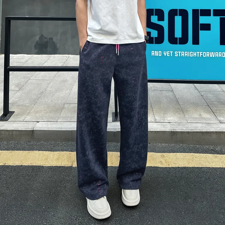 QUALCOMM秋冬2025款美式破洞设计运动休闲长裤男潮流宽松直筒卫裤
