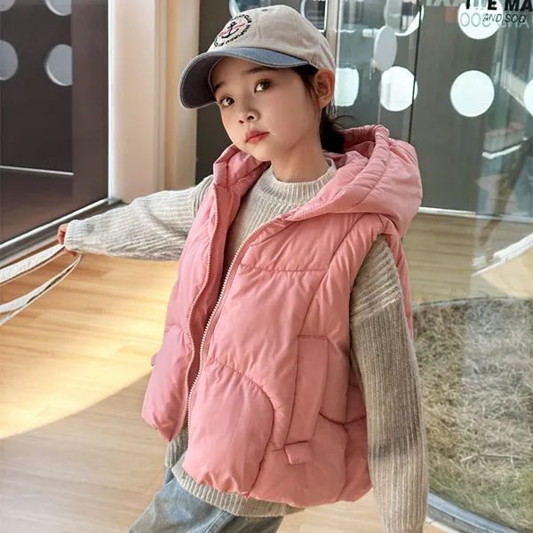 秋冬新款背心男童女童连帽加厚儿童棉马甲棉服宝宝坎肩中大童外穿