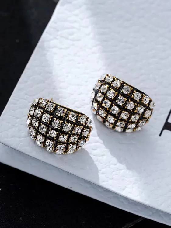 铜合金合成锆石耳饰 高级感复古大气设计感镶钻超闪耳环耳饰2025