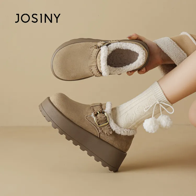 卓诗尼2025冬季新款厚底加绒勃肯鞋女外穿毛毛鞋一脚蹬增高雪地靴