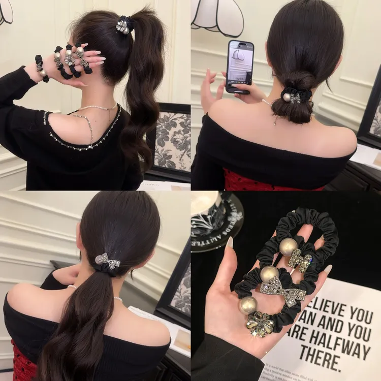 韩国轻奢高级感大牌闪钻蝴蝶结发圈高弹力加粗发绳扎头发皮筋