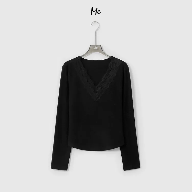 ME【蕾丝天鹅颈】糯叽叽保暖坑条浮雕蕾丝显瘦时尚休闲上衣MESA5927