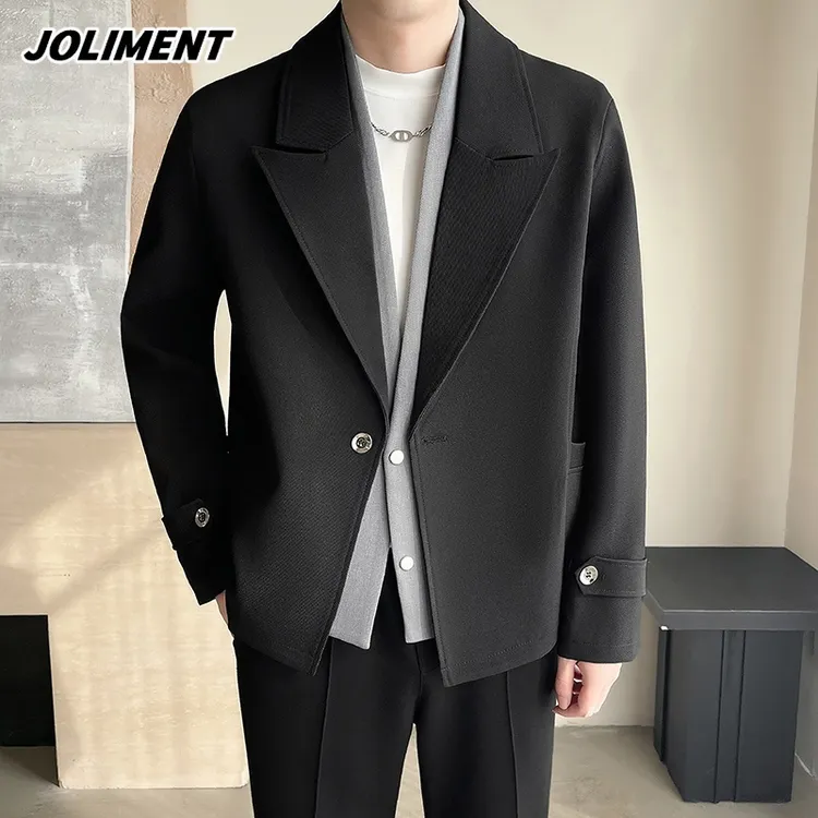 JOLIMENT男士假两件西装领外套秋季轻熟港风痞帅夹克休闲宽松上衣