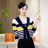 【晴海条纹】25秋款百搭时尚条纹减龄长袖披肩针织衫上衣 送披肩
