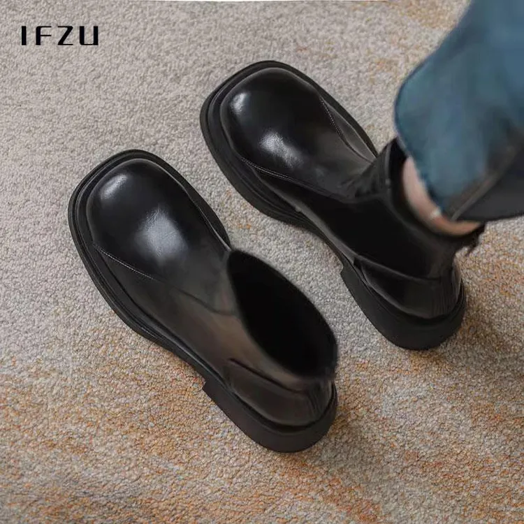 【官网小C&K旗舰店】小众马丁靴女春秋2025新款英伦风方头瘦瘦靴
