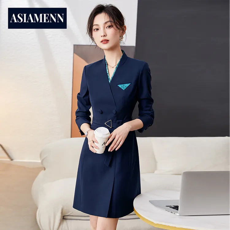 高端职业连衣裙女春秋气质女神范酒店前台工装美容师珠宝店工作服