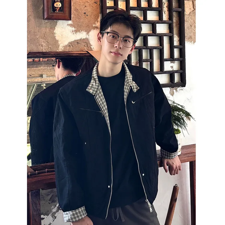 美式复古哈林顿工装夹克男早秋季高级感水洗帆布cleanfit短款外套
