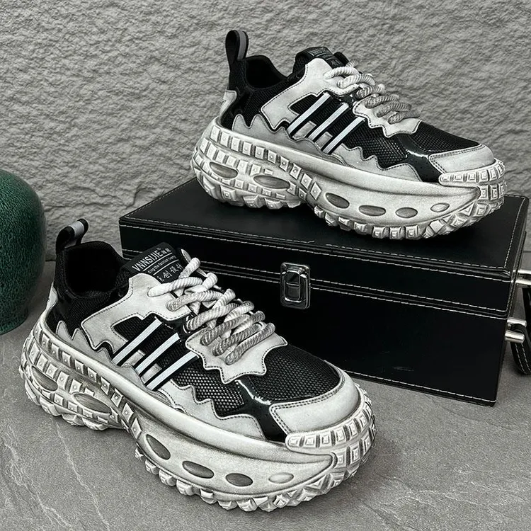 NY欧洲站网面透气老爹鞋男士春季新款时尚三条杠增高厚底休闲鞋