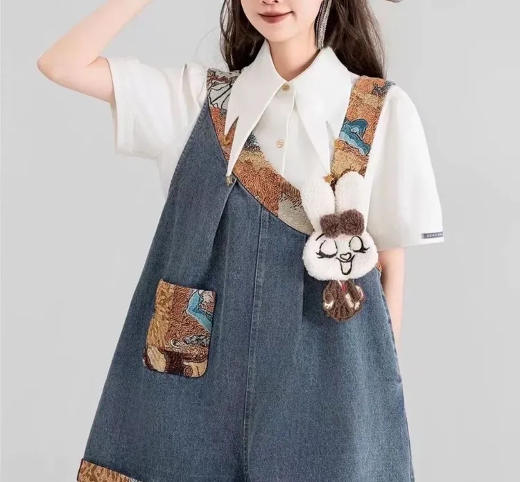 高B背带裤女款爆款百搭2025新款学院风辣妹新款减龄宽松牛仔夏季