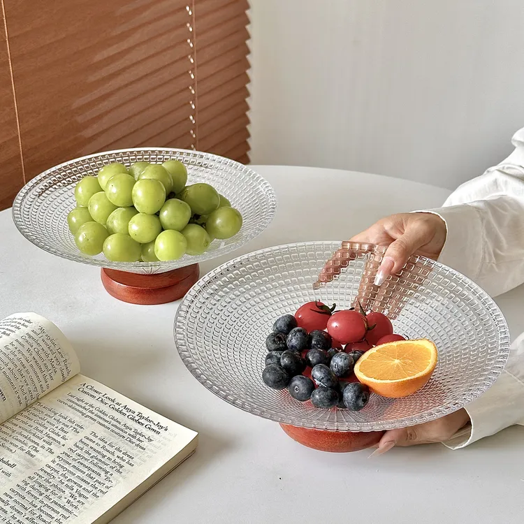 轻奢高脚水果盘家用客厅中式玻璃干果盘高级感糖果零食摆放盘托盘